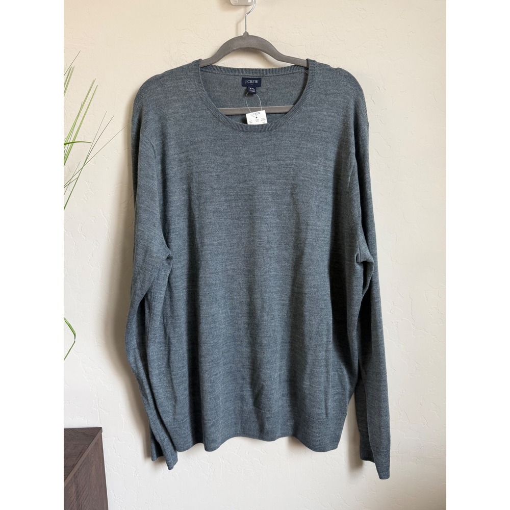 J.Crew Mens Merino Wool Blend Crewneck Sweater Heather Grey XXL AP638 NWT